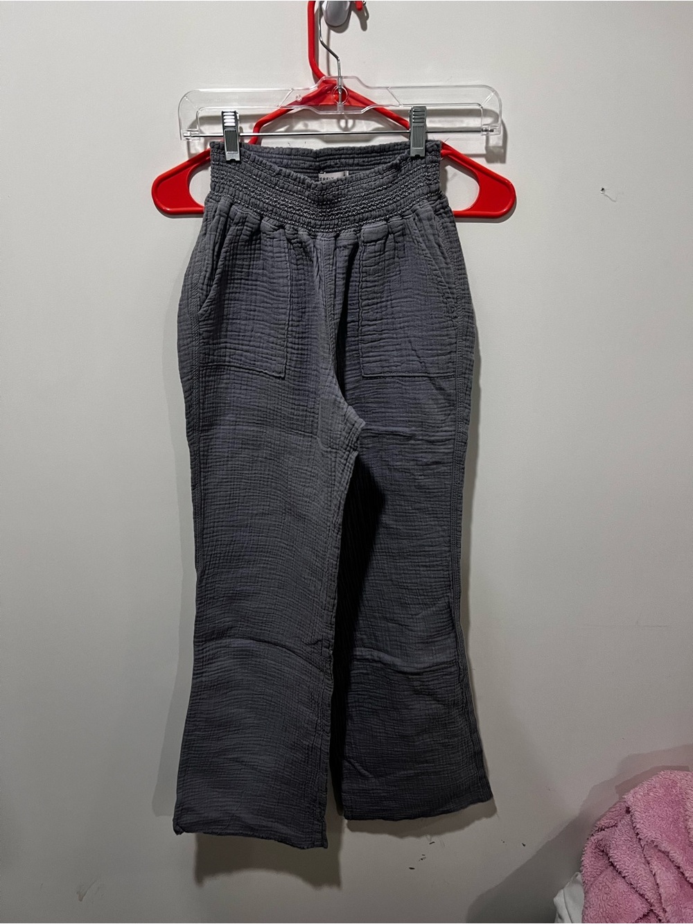 Wide Leg Dark Gray Gauze Beach Pull-On Pants